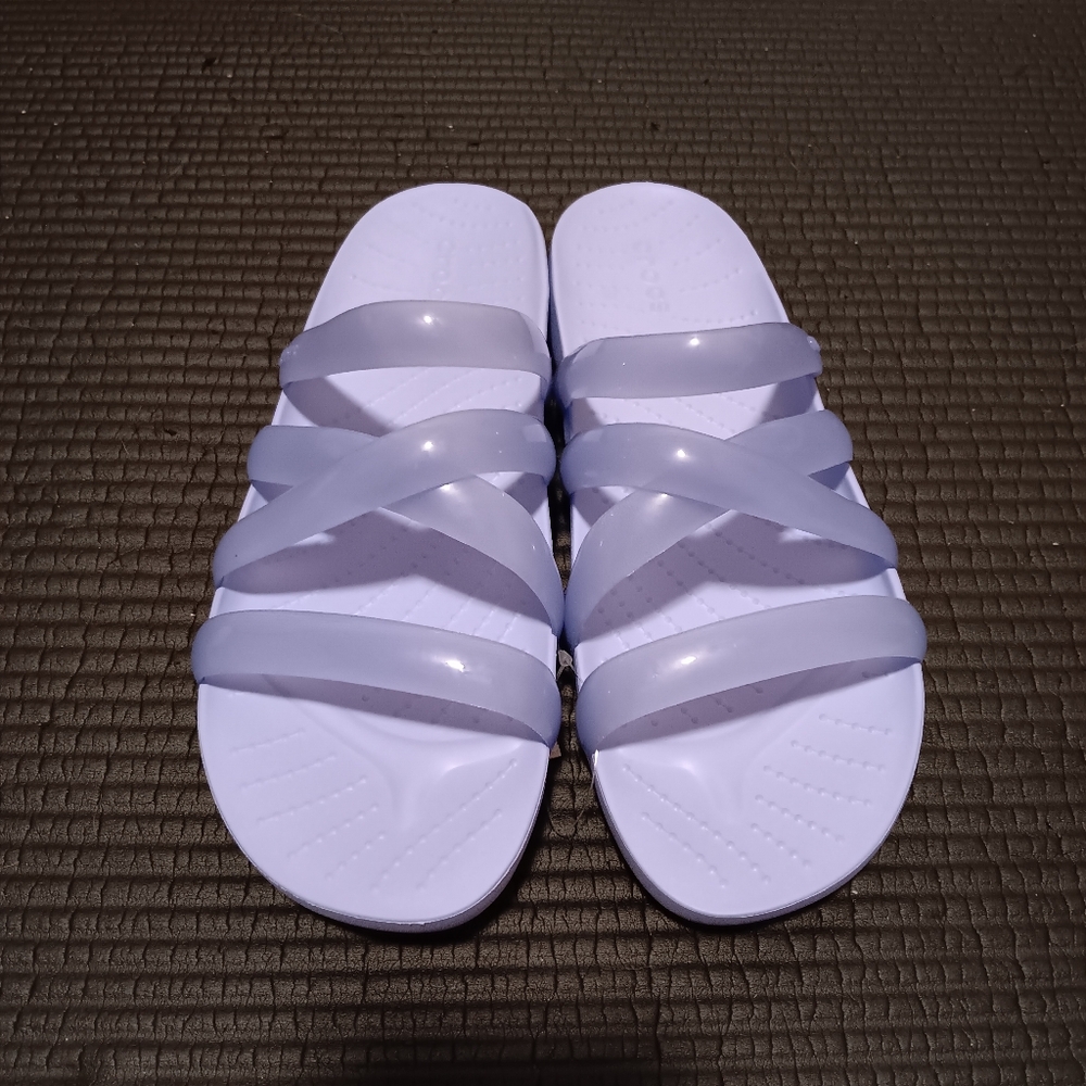 NWTS Periwinkle Criss Cross Jelly Crocs Slides  W9.